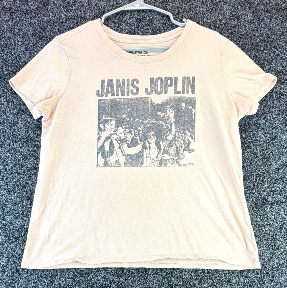 Lucky Brand Women's Beige Janis Joplin Graphic Print Cotton Knit T-Shirt L